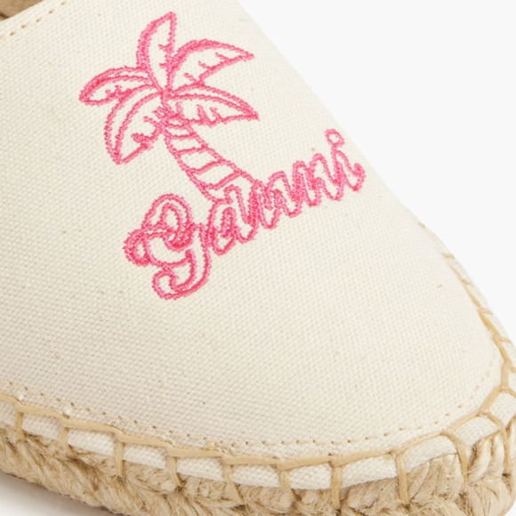 Ganni Embroidered Detail Neutral Canvas Espadrille Slip-On Slides US Size 11 NEW - Picture 3 of 11